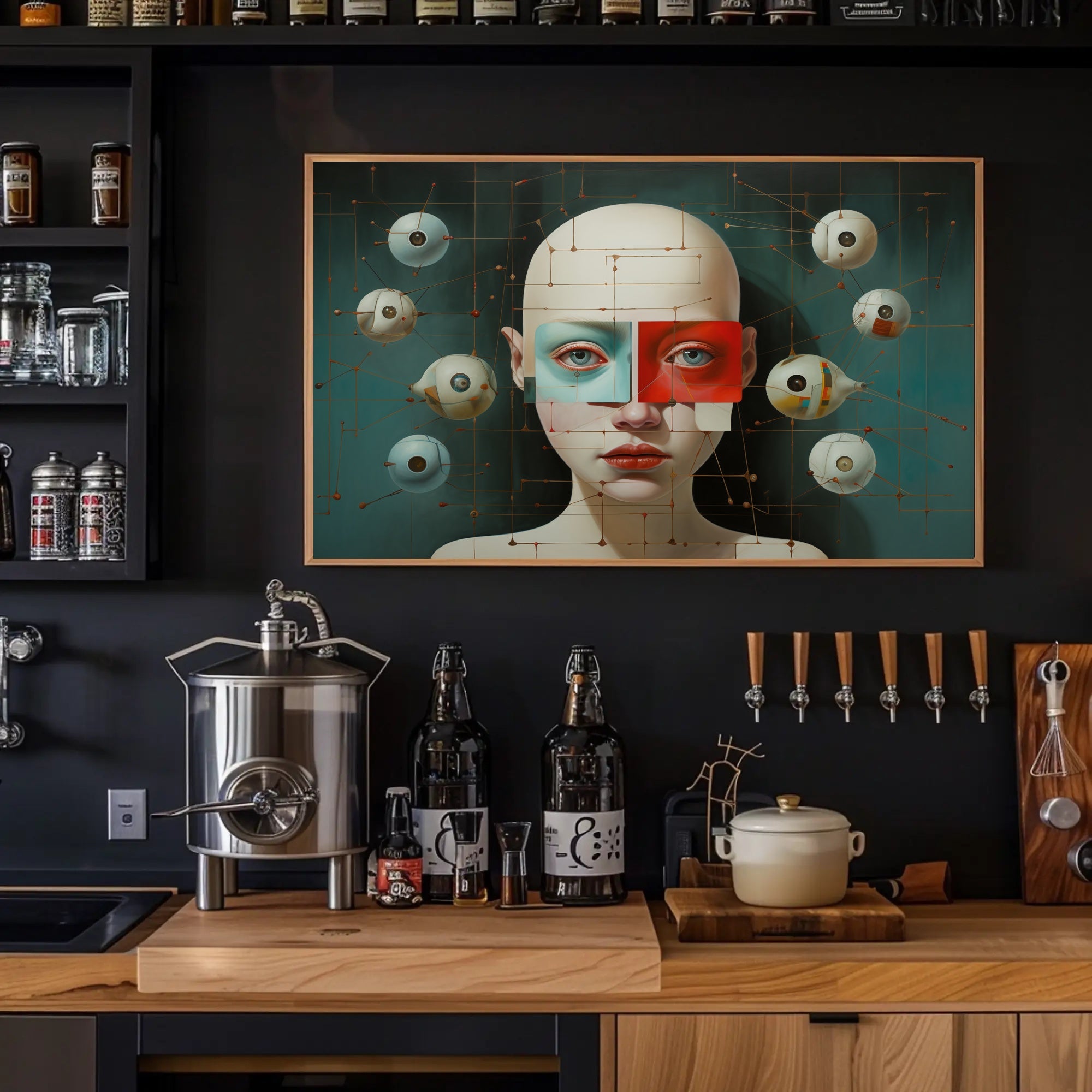 Surreal Bald-Faced Geometric Art Poster Futuristic Sci-Fi Poster