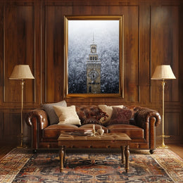 Snow-Covered Clock Tower Poster