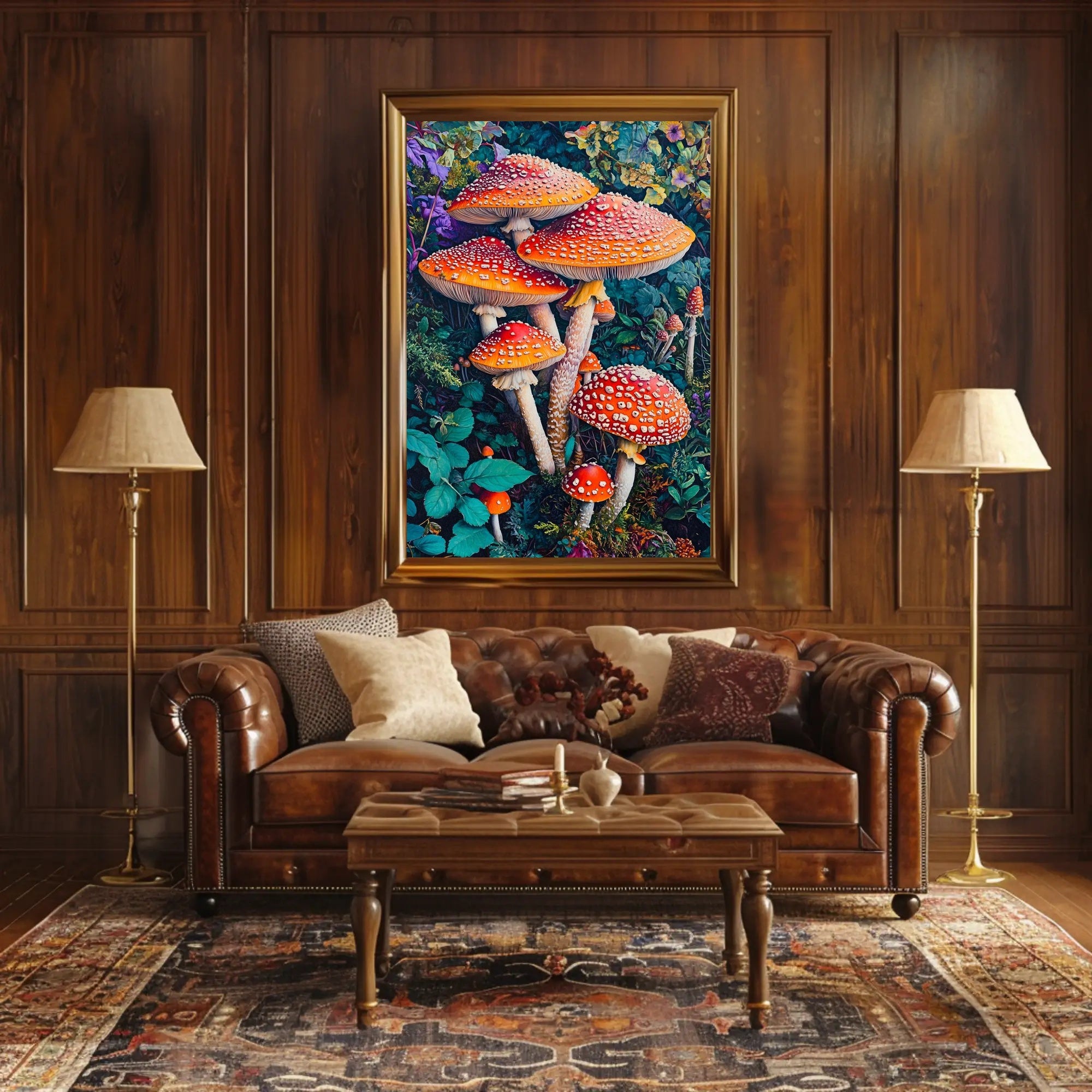 Vibrant Mushroom Illustration Enchanting Fantasy or Mythology Poster