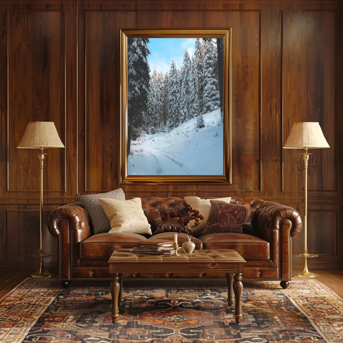 Serene Snowy Forest Pathway National Park Poster