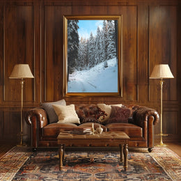 Serene Snowy Forest Pathway National Park Poster