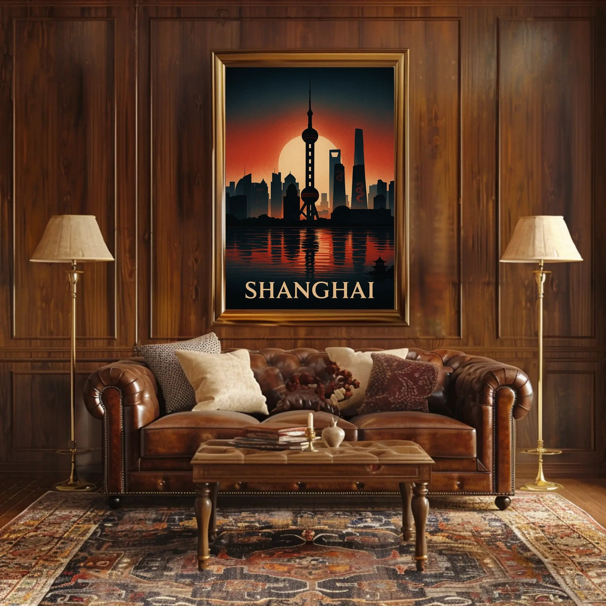 Shanghai Skyline at Sunset Poster