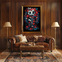Whimsical Skull Art Poster with Hearts & Roses