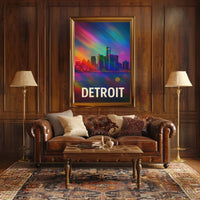 Vibrant Detroit Skyline Digital Painting Poster