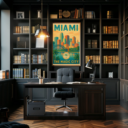 Miami Magic City Vintage Skyline Travel Poster