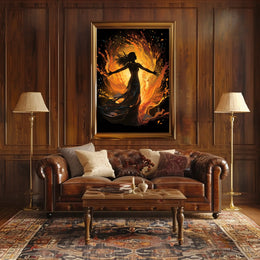 Fiery Empowerment: Abstract Woman in Flames Poster
