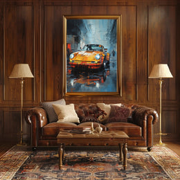 Vintage Sports Car on Rainy Street: Artistic Poster