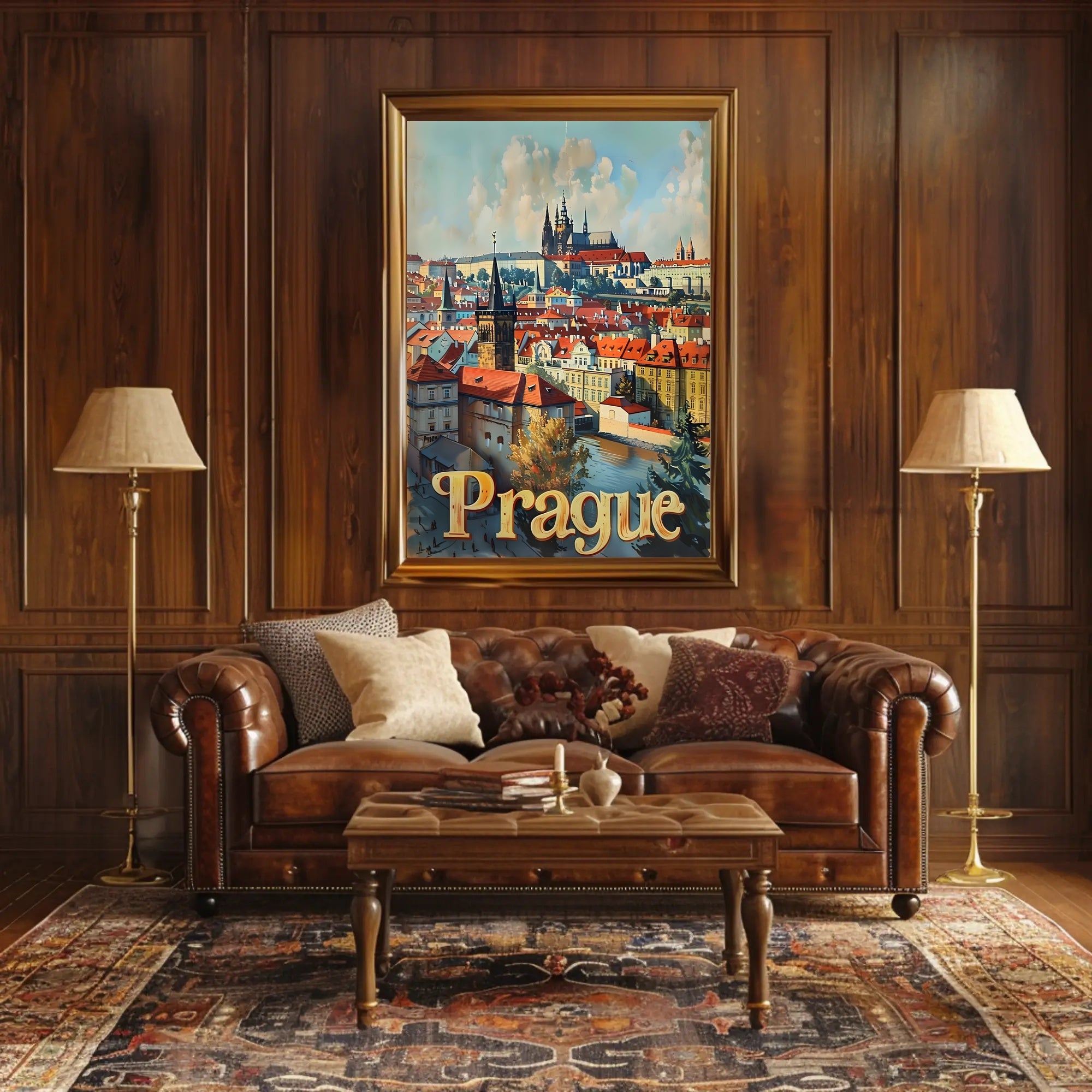 Prague Cityscape Vintage Travel Art Urban or Cityscape Poster