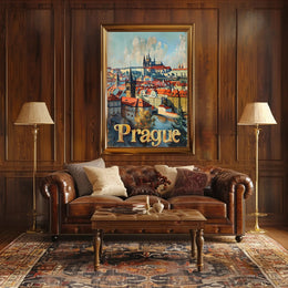 Prague Cityscape Vintage Travel Art Urban or Cityscape Poster