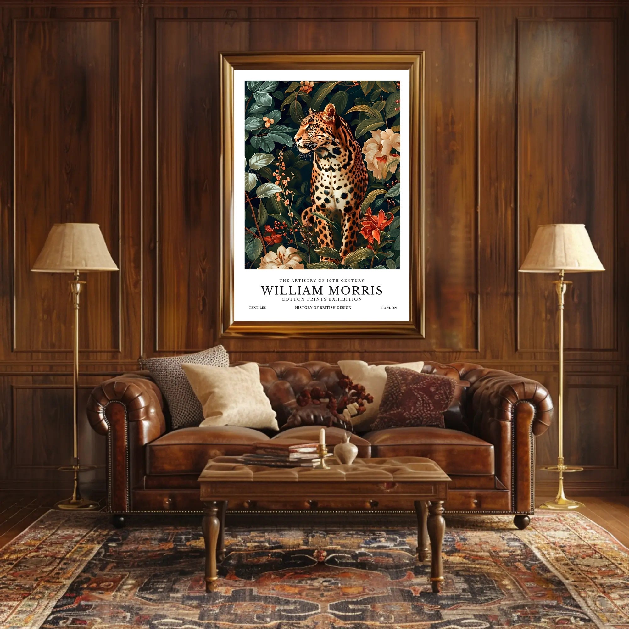 Leopard in 19th-Century Botanical Style: Artistic Poster