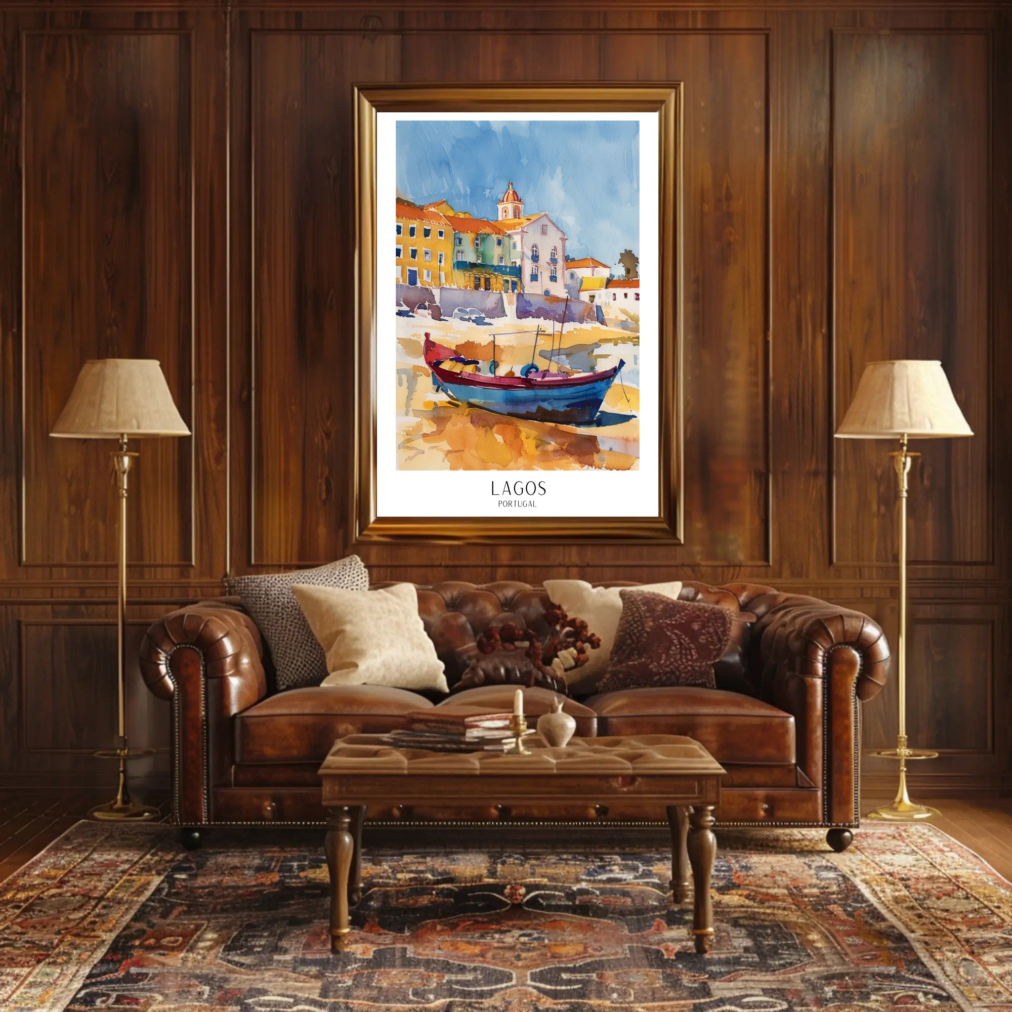 Vibrant Watercolor Coastal Scene Travel Poster PosterGoat