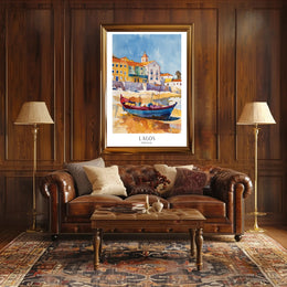 Vibrant Watercolor Coastal Scene Travel Poster PosterGoat