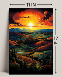 Vibrant Sunset Over Rolling Hills Poster