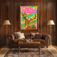 Elves Decorating Reindeer Poster