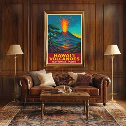 Hawaii Volcanoes Travel Art Deco Poster