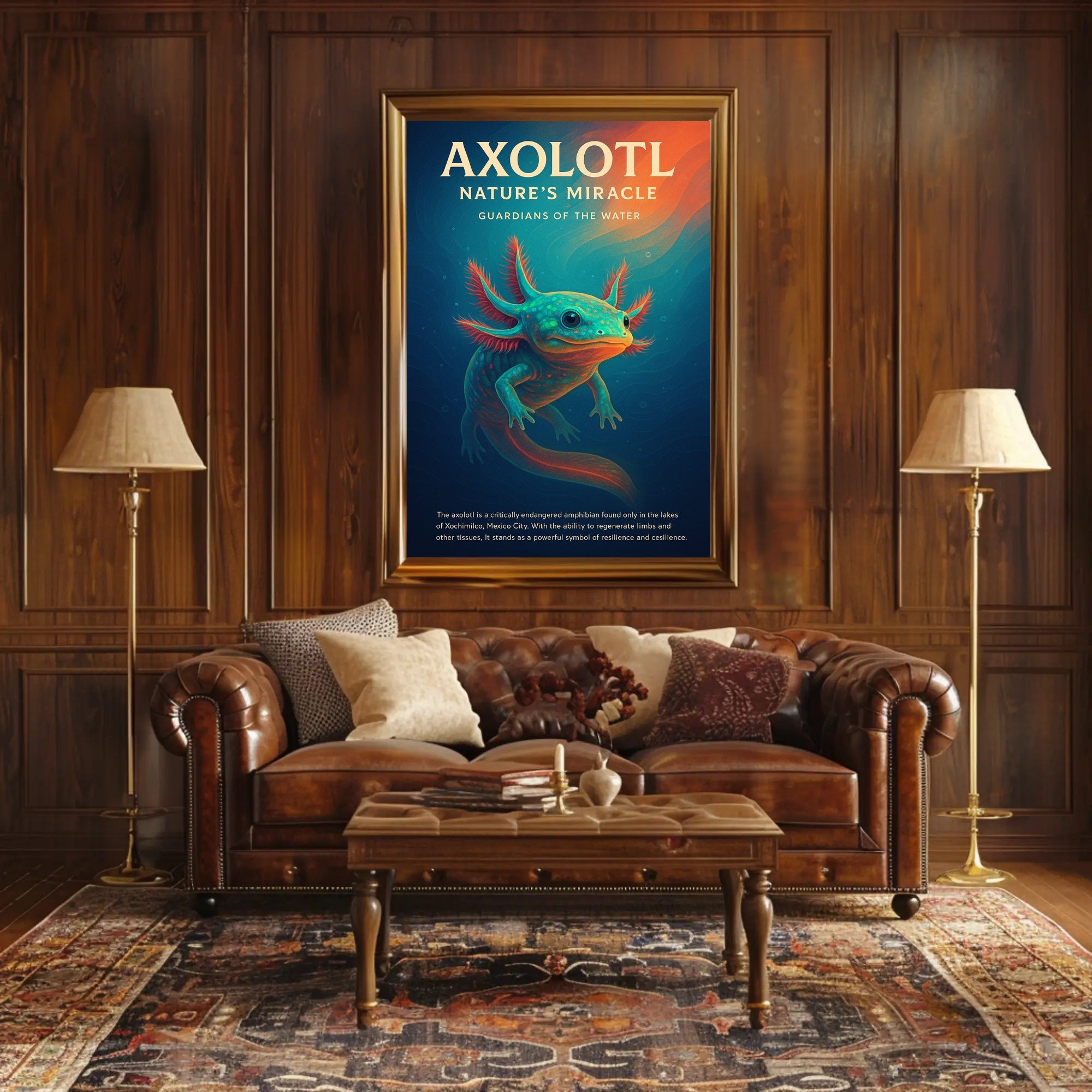Axolotl Nature Poster Vintage Aquatic Wall Art