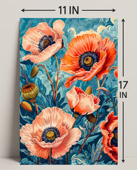 Vibrant Poppy Botanical Art with Vintage Flair Poster