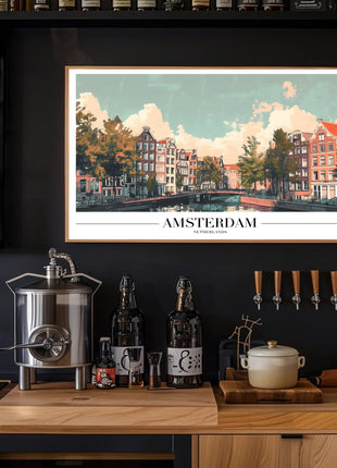 Amsterdam Canal Houses Scenic Travel Poster