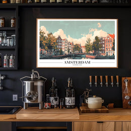 Amsterdam Canal Houses Scenic Travel Poster