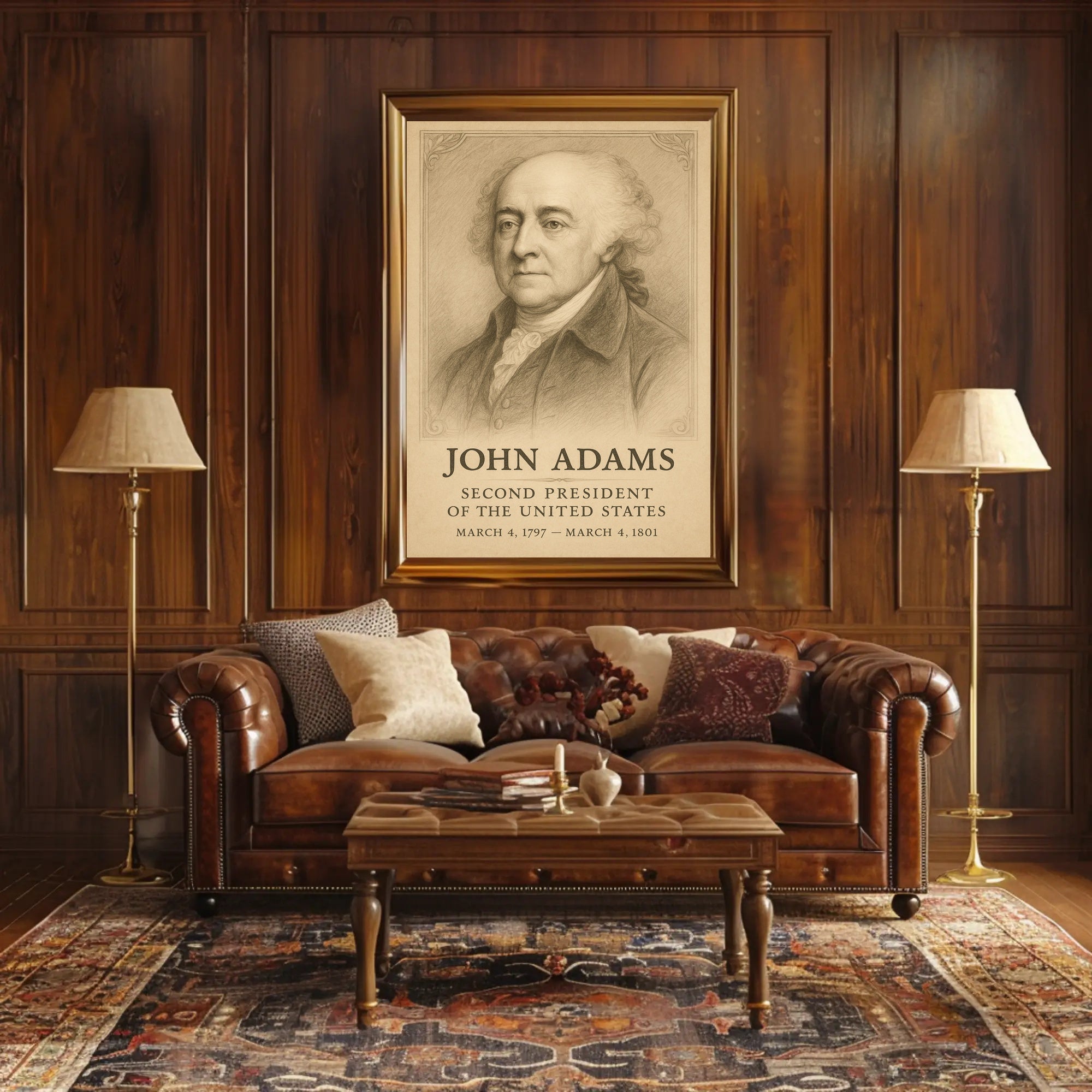 John Adams 2nd President Sketch Poster Art Print Decor PosterGoat
