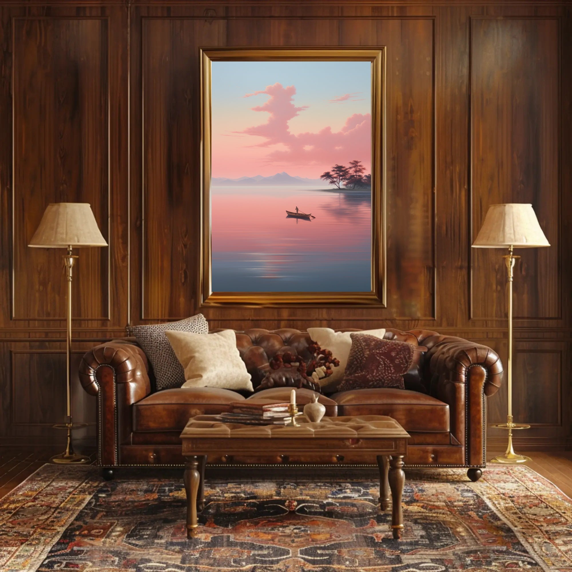 Tranquil Rowboat Scene: Minimalist Nature Inspired Artistic Poster