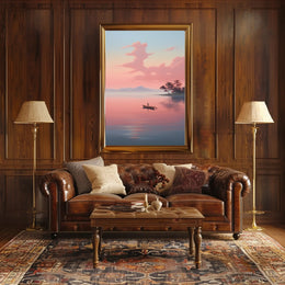 Tranquil Rowboat Scene: Minimalist Nature Inspired Artistic Poster