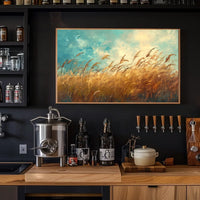 Golden Grass Tranquility: Serene Nature Landscape Poster