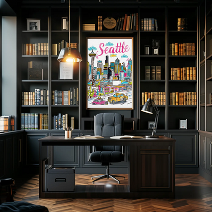 Seattle Washington Skyline Space Needle Travel Poster