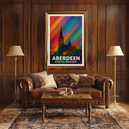 Aberdeen Church Silhouette Rainbow Lights Digital Poster