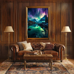 Northern Lights Over Mountain Landscape Poster