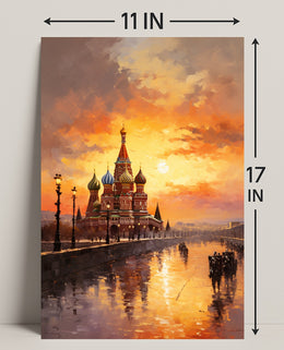Sunset Over St. BasilS Cathedral Poster