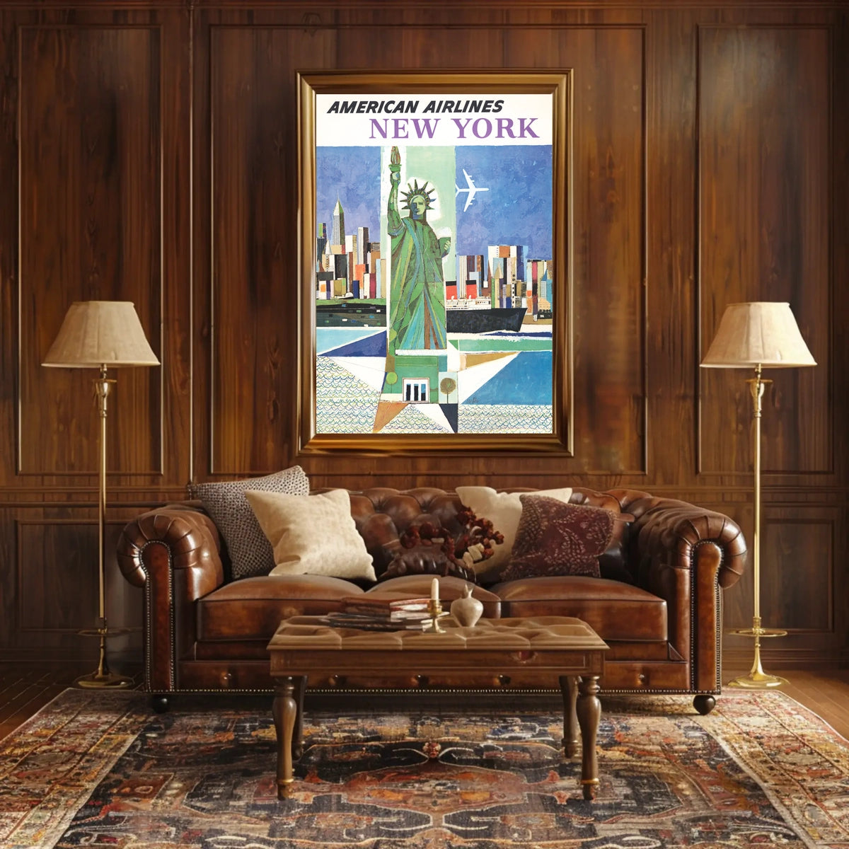 New York City Skyline Harbor Poster Vintage Wall Art