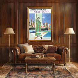 New York City Skyline Harbor Poster Vintage Wall Art