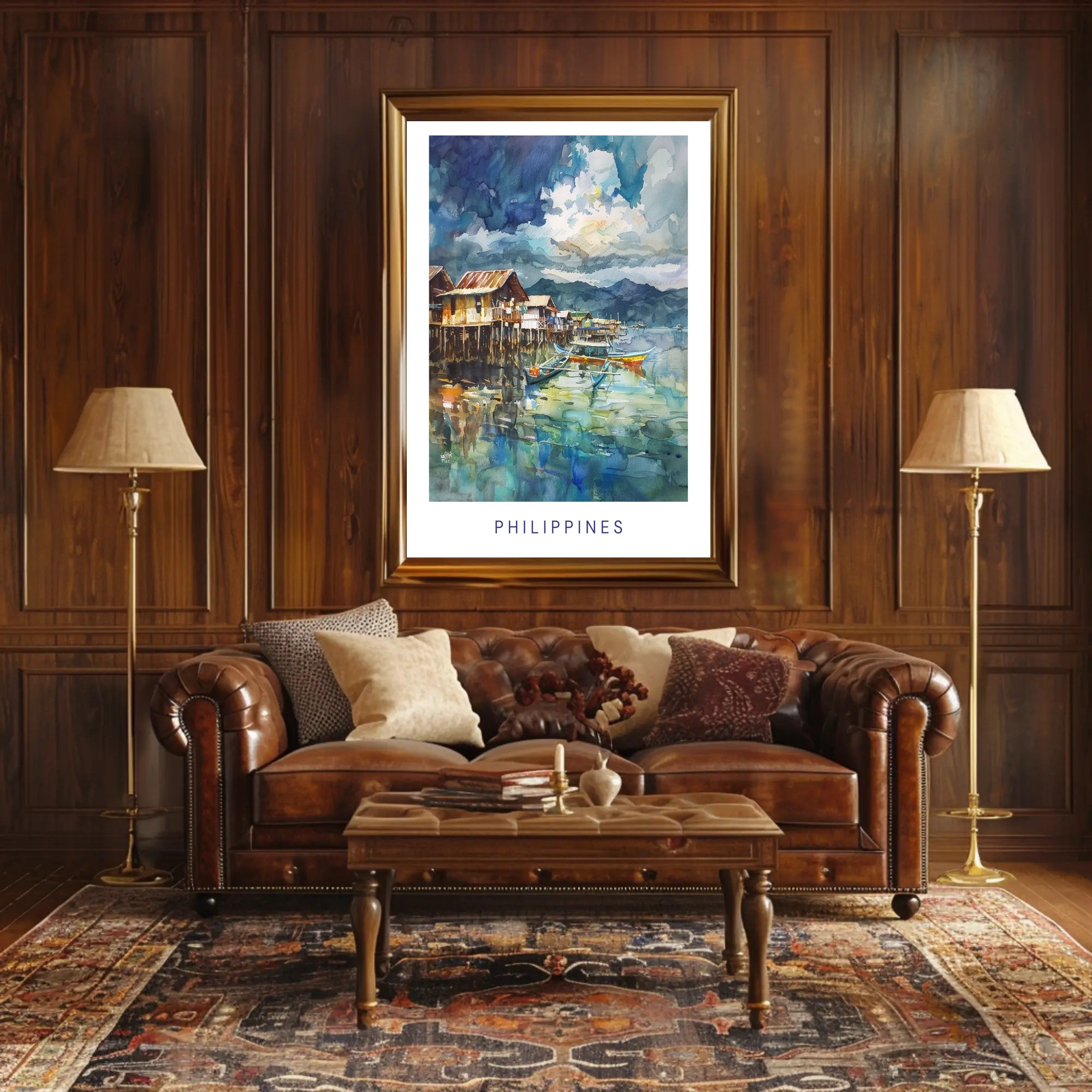 Tranquil Philippine Coastal Scene Watercolor Travel Poster PosterGoat
