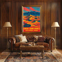 Great Sand Dunes National Park Vintage Travel Art Deco Nostalgic Adventure Colorful Dunes Scene Poster