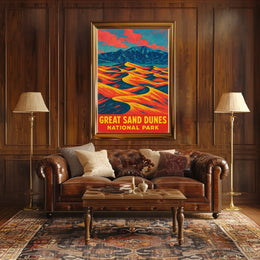 Great Sand Dunes National Park Vintage Travel Art Deco Nostalgic Adventure Colorful Dunes Scene Poster
