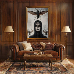 Eerie Gothic Woman with Insects: Artistic Poster PosterGoat