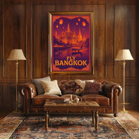 Bangkok Evening Glow Vintage Travel Poster