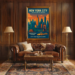 New York City Skyline Poster Dreamy Urban Wall Art Decor