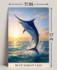 Blue Marlin Leap Poster PosterGoat