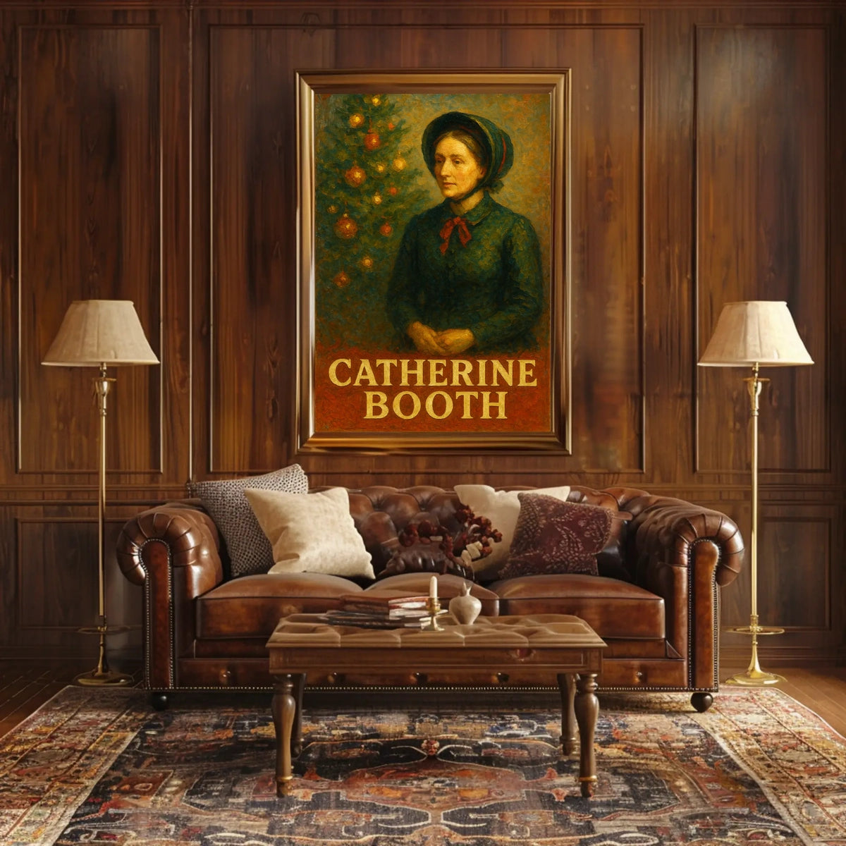This stylized poster features an artistic depiction of a woman labeled "Catherine Booth." Travel Poster