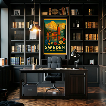 Sweden Nordic Paradise Mountains Lakes Flowers Poster