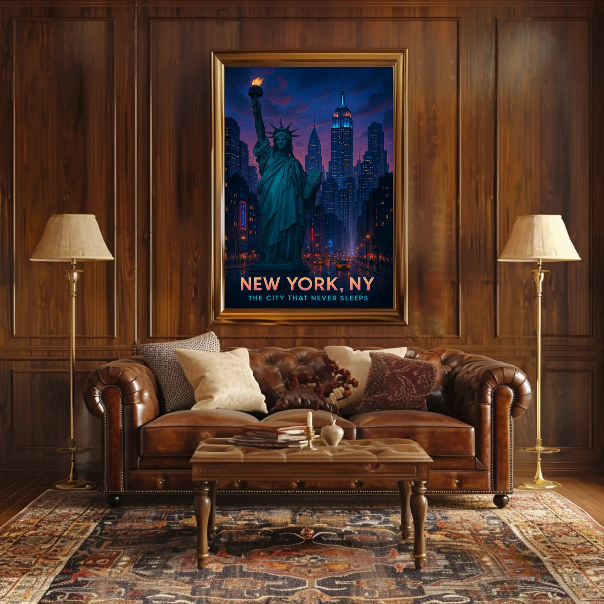 New York City Skyline Night View Poster Modern Wall Art
