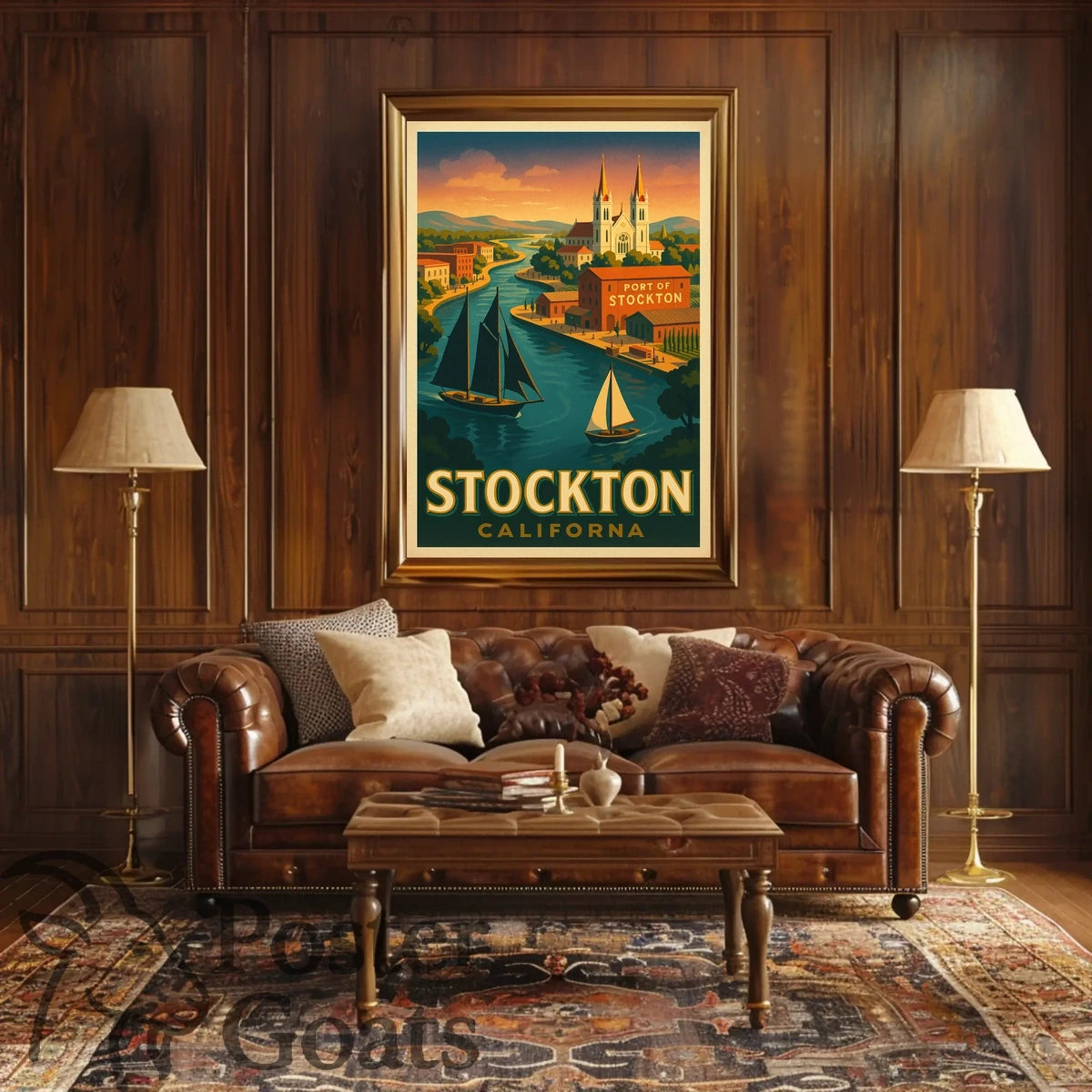 Port of Stockton Vintage Art Travel Poster