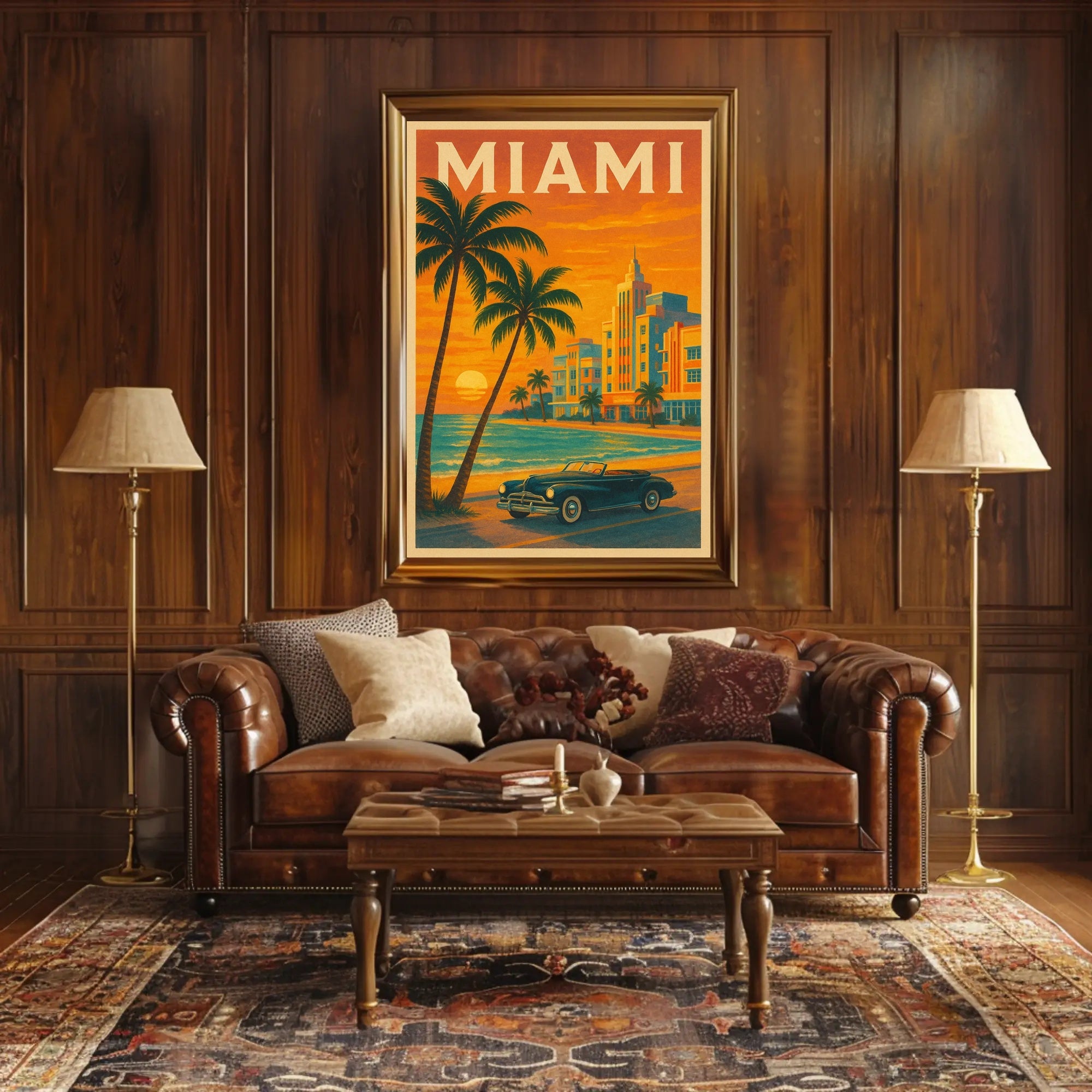 Miami Sunset Convertible - Vintage Travel Poster