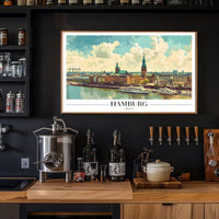 Scenic Hamburg Harbour Vibrant Illustration Urban or Cityscape Poster