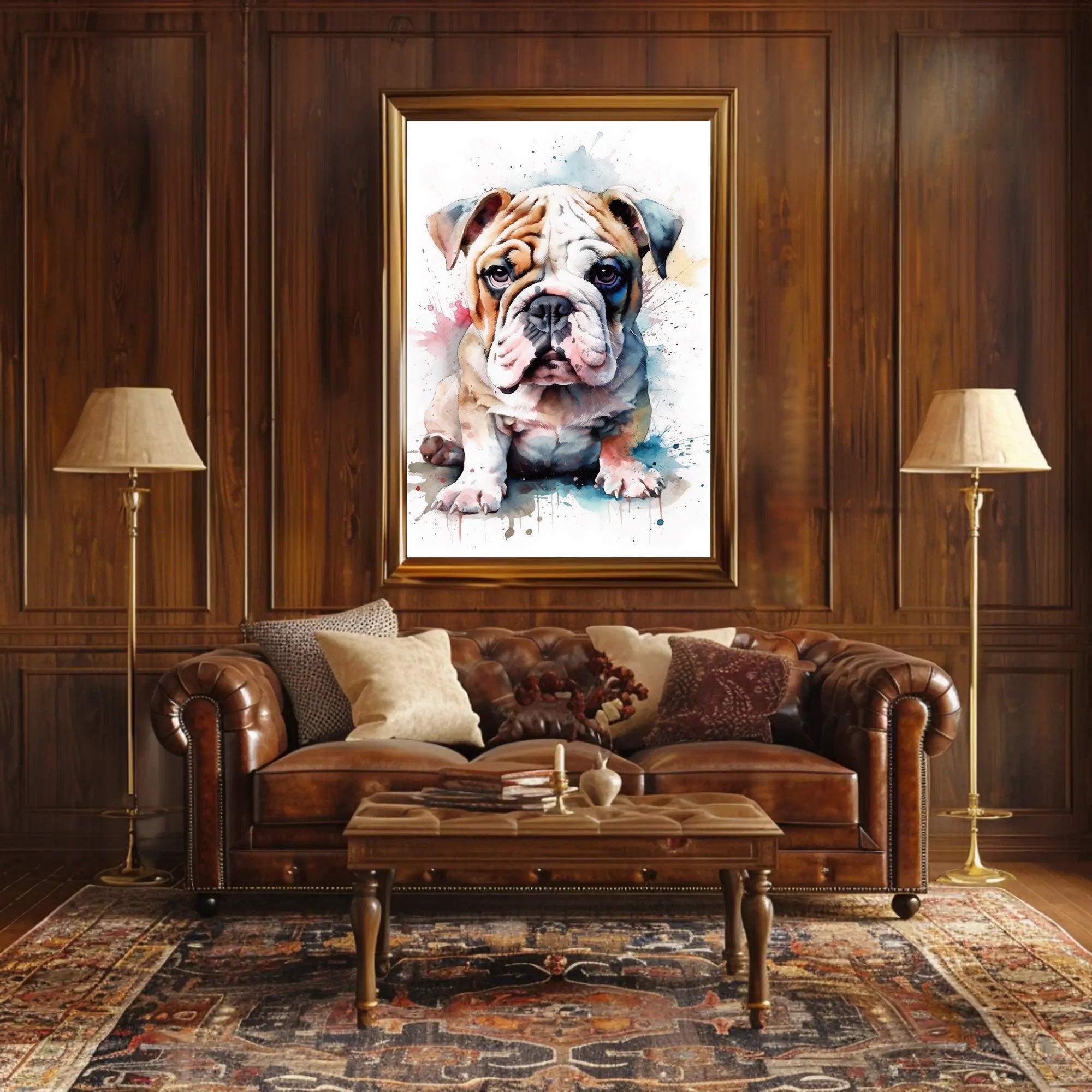 Bulldog Watercolor Portrait Poster Wall Art