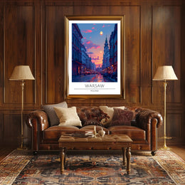 Warsaw Sunset Urban Scene Vibrant Cityscape Travel Poster