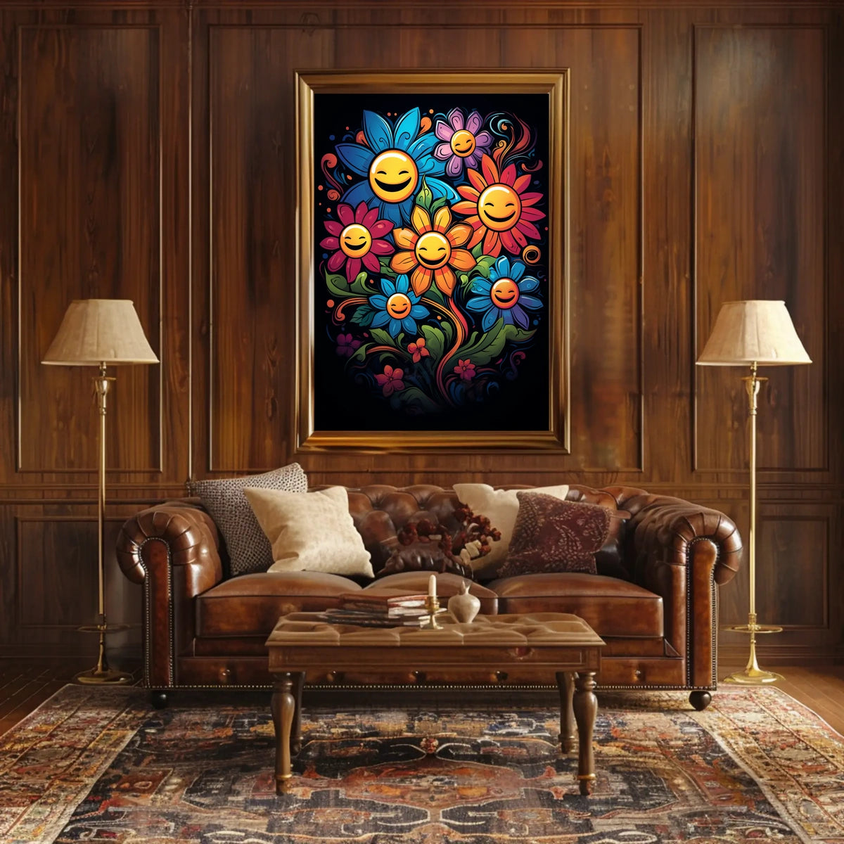 Vibrant Smiley Flowers Pop Art Poster for Joy