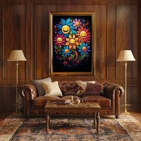 Vibrant Smiley Flowers Pop Art Poster for Joy